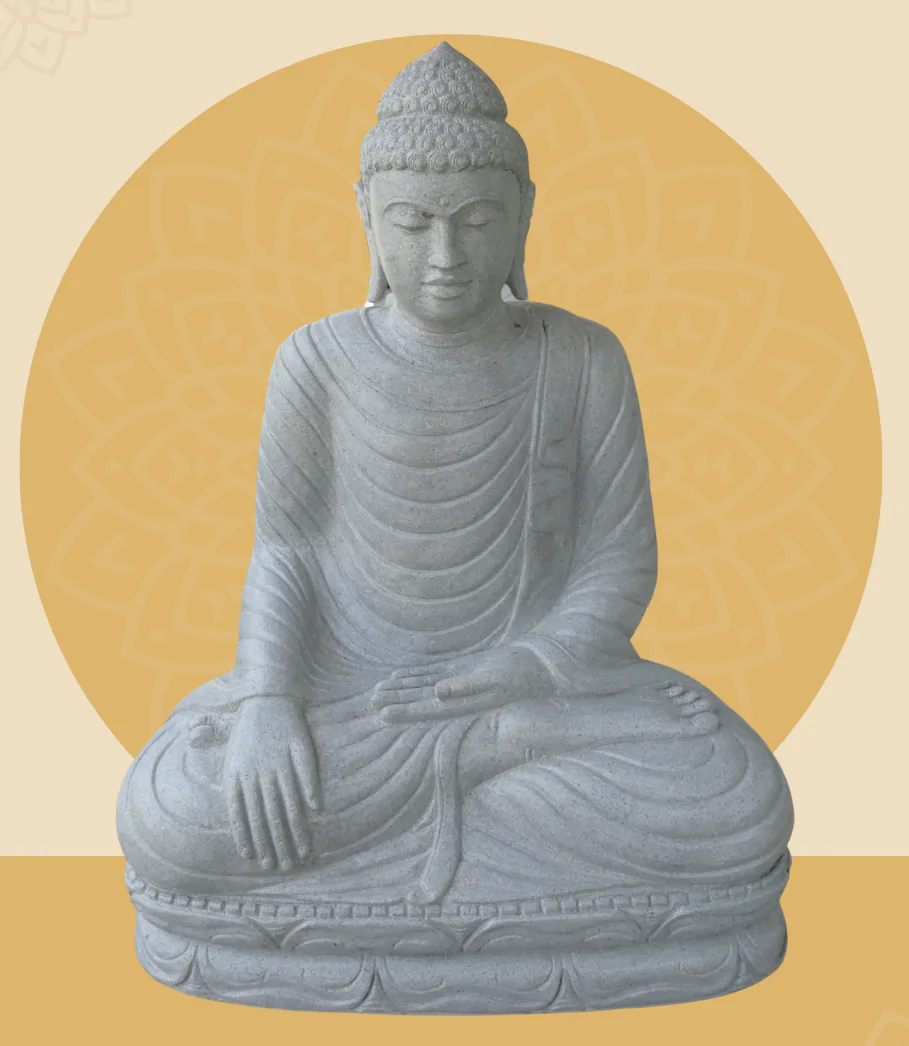  Product image 1 of the product “Seated Buddha made of Riverstone in Bhumisparsha - gesture of touching the earth. 117 cm height. ”